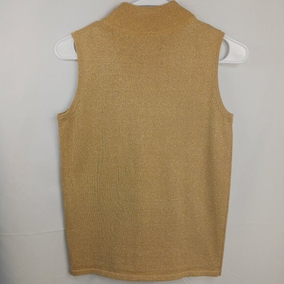 Gold Mock Neck Sleeveless Knit Sweater Size S - Picture 6 of 6